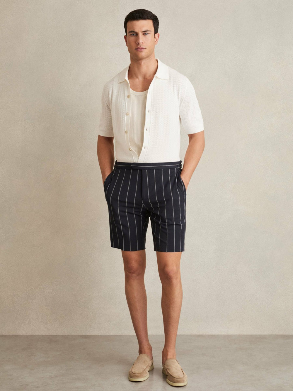 Reiss | Textured Knit Button-Through Shirt in White