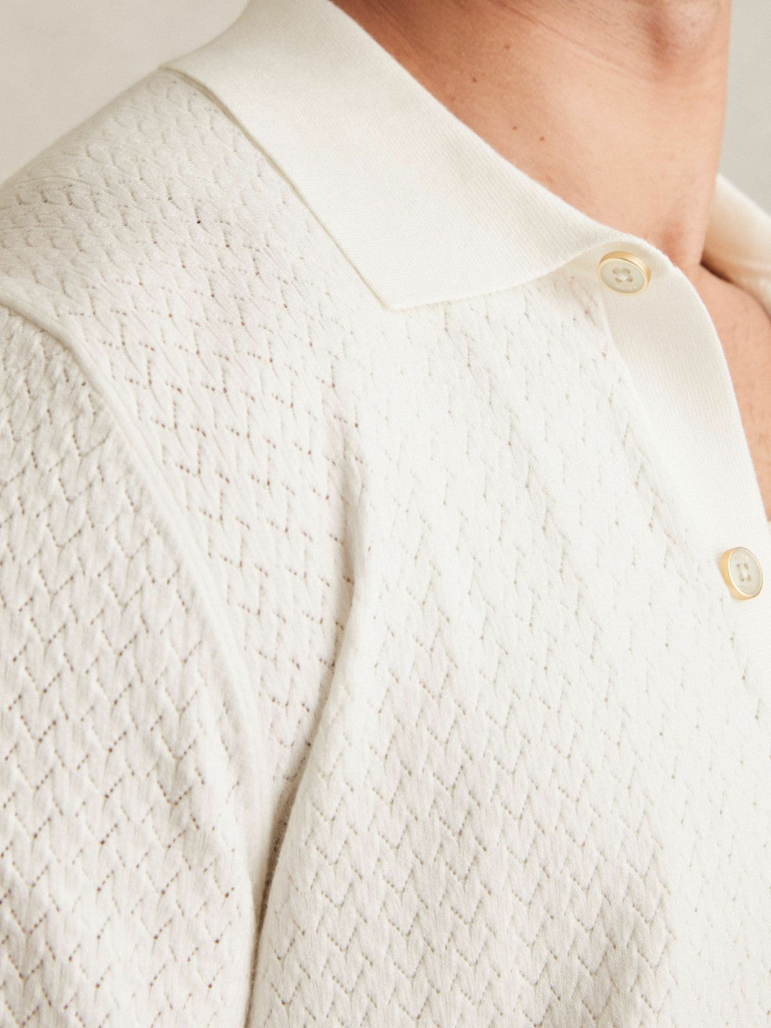 Reiss | Textured Knit Button-Through Shirt in White