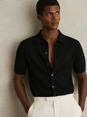 Reiss | Textured Knit Button-Through Shirt in Black