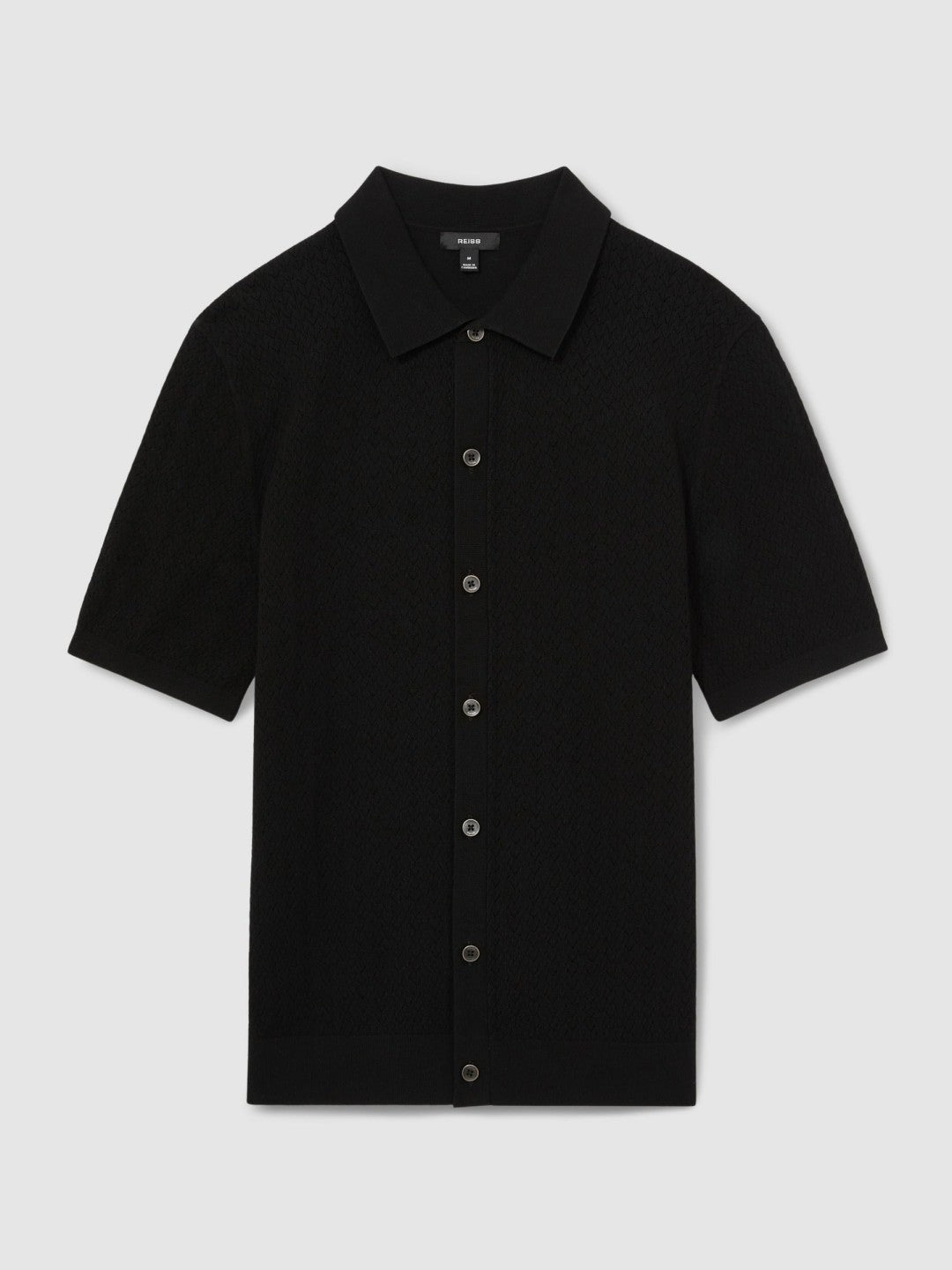 Reiss | Textured Knit Button-Through Shirt in Black