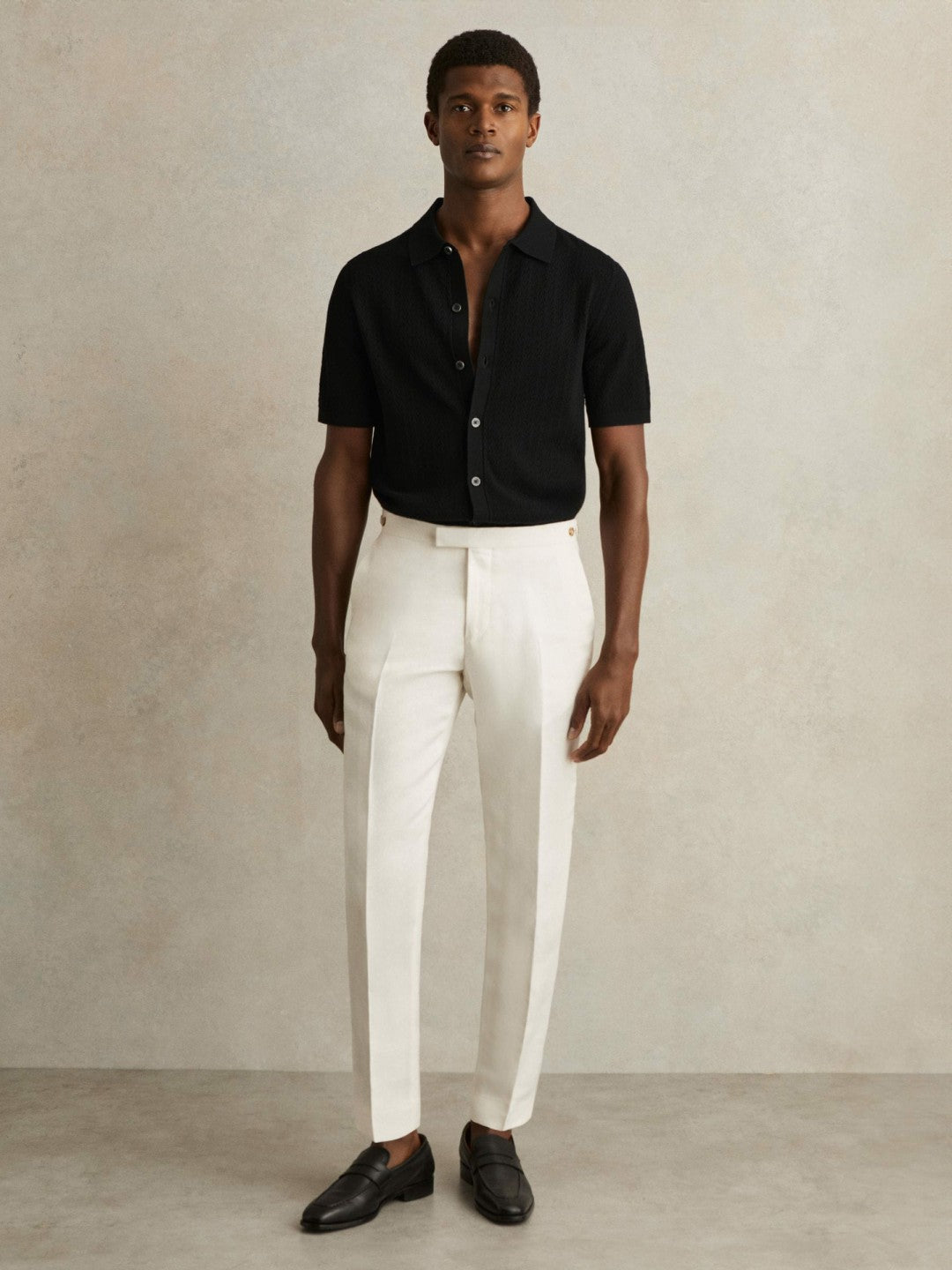 Reiss | Textured Knit Button-Through Shirt in Black