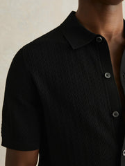 Reiss | Textured Knit Button-Through Shirt in Black
