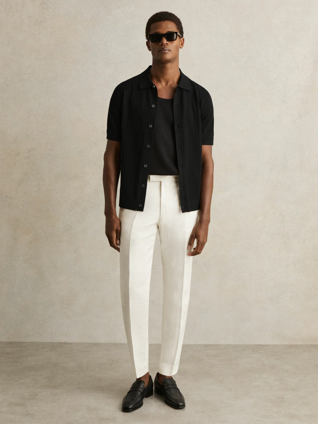 Reiss | Textured Knit Button-Through Shirt in Black