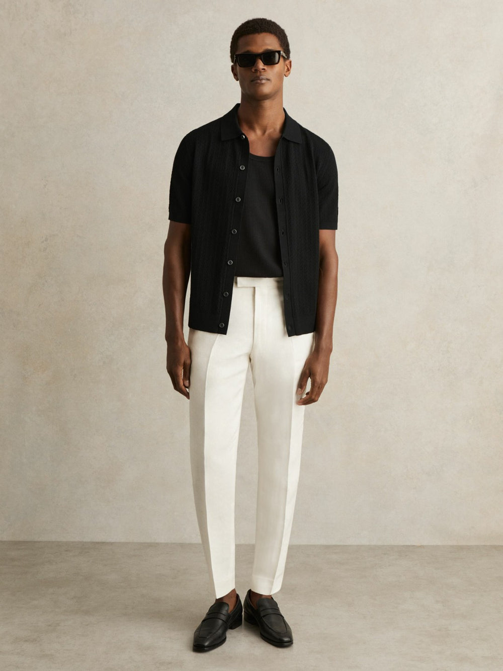 Reiss | Textured Knit Button-Through Shirt in Black