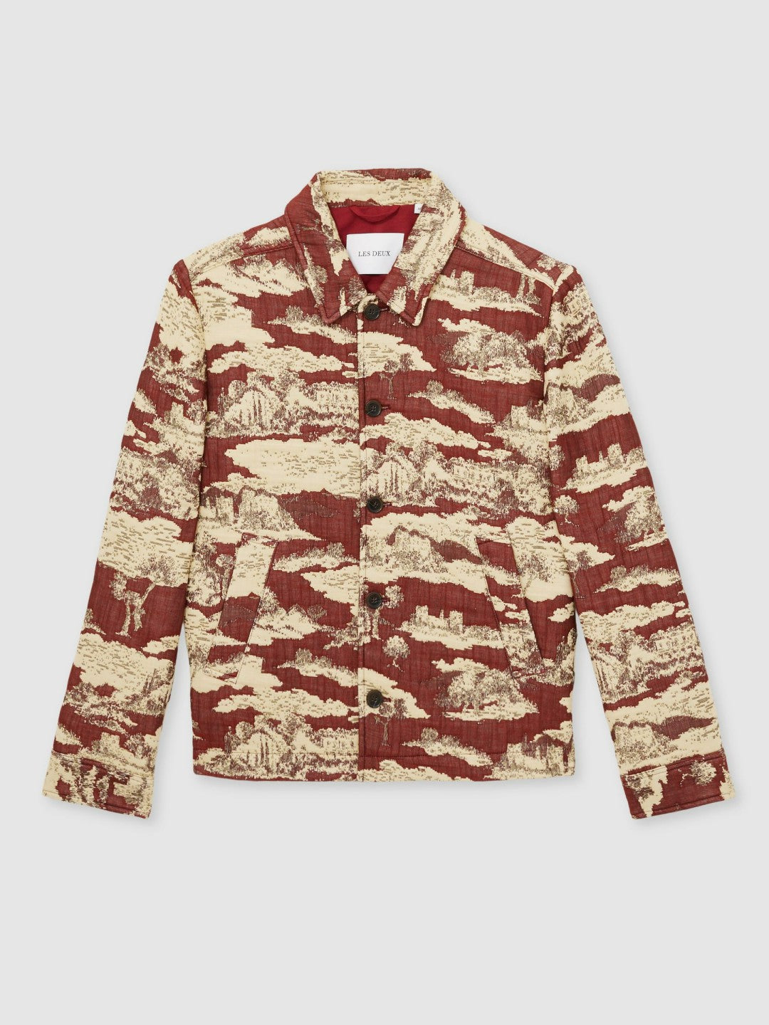 Reiss | Les Deux Woven Ruins Overshirt in Red/Cream