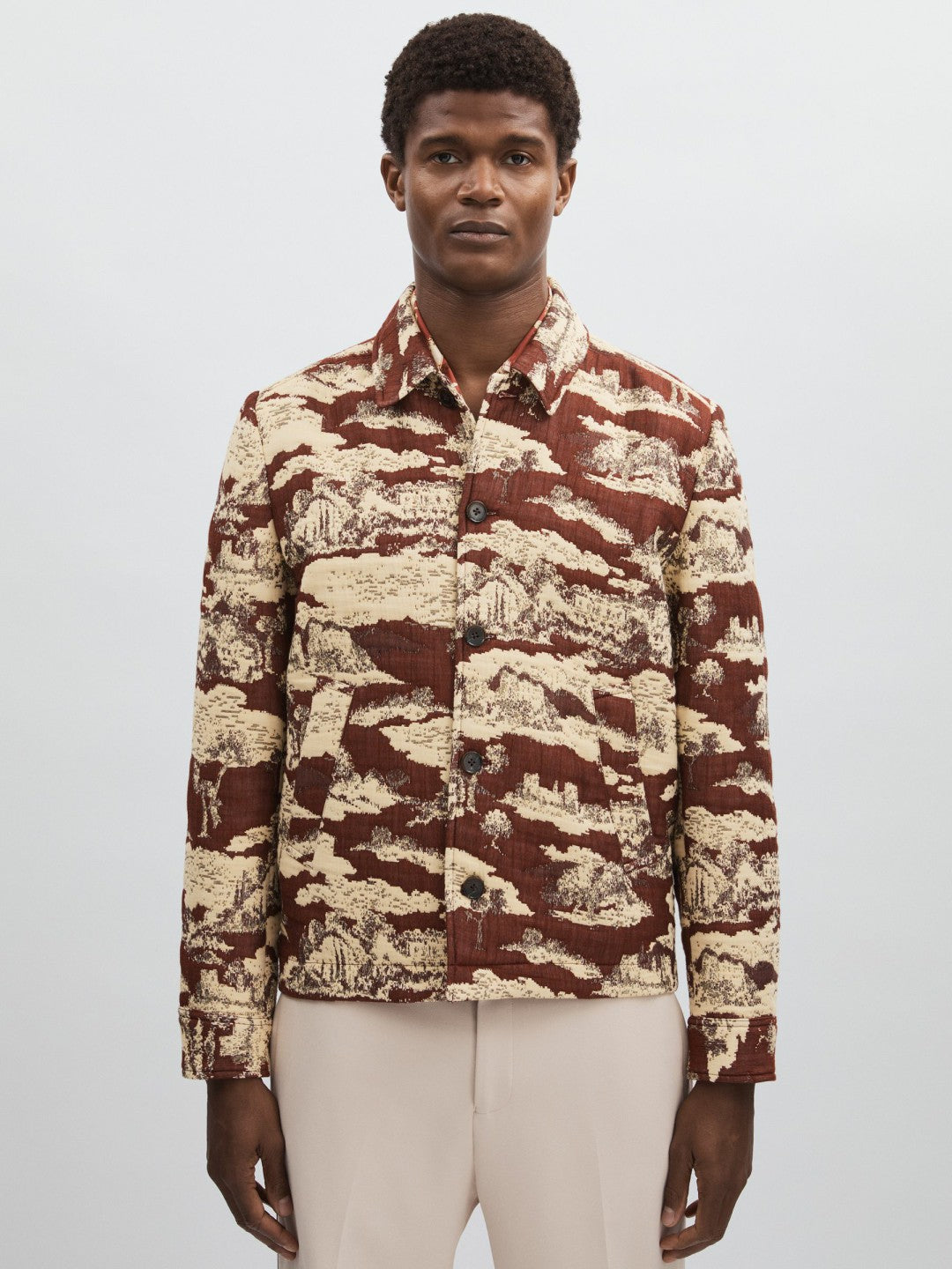 Reiss | Les Deux Woven Ruins Overshirt in Red/Cream