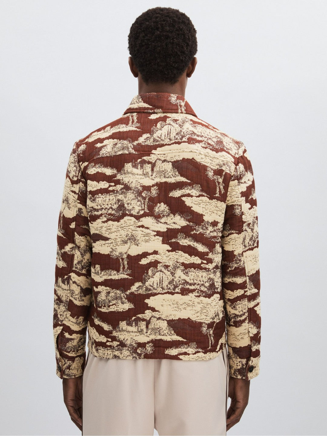 Reiss | Les Deux Woven Ruins Overshirt in Red/Cream