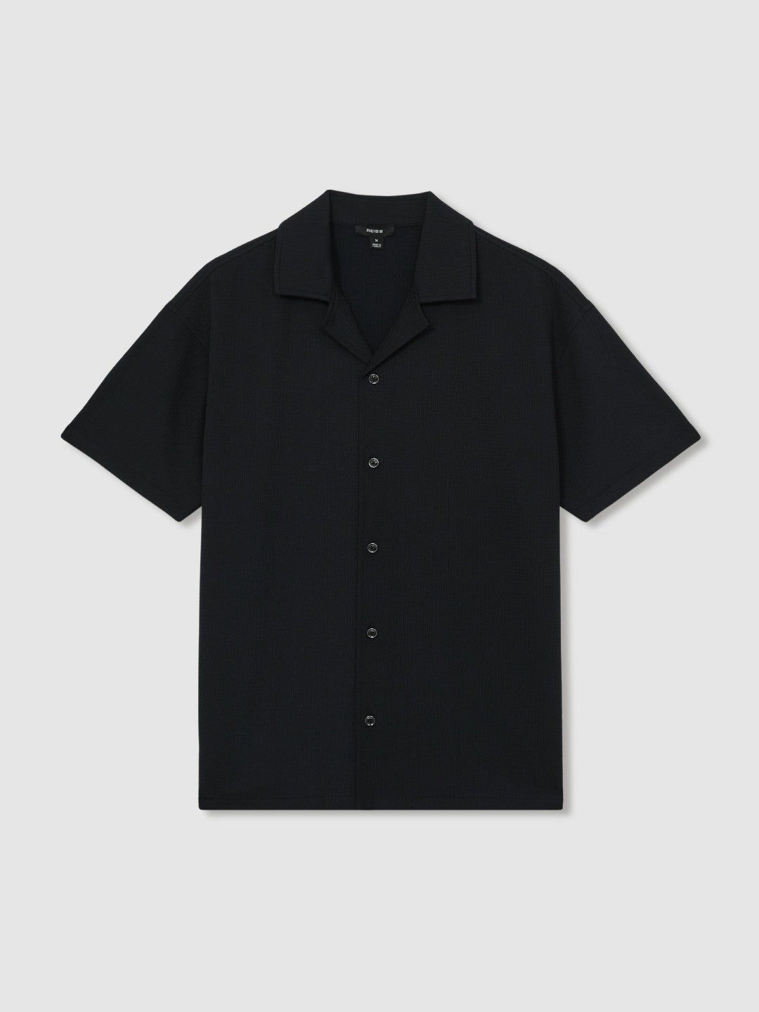 Reiss | Textured Crepe Cuban Collar Shirt in Navy