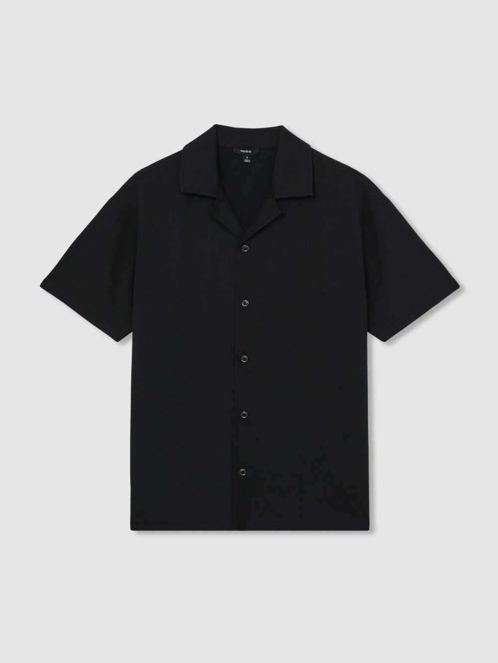 Reiss | Textured Crepe Cuban Collar Shirt in Navy