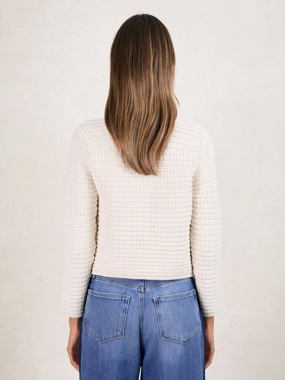 Reiss | Paige Textured-Knit Cardigan in Ivory