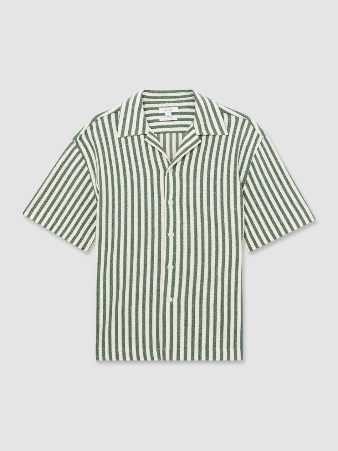 Reiss | Textured Stripe Cuban-Collar Shirt in Green/White