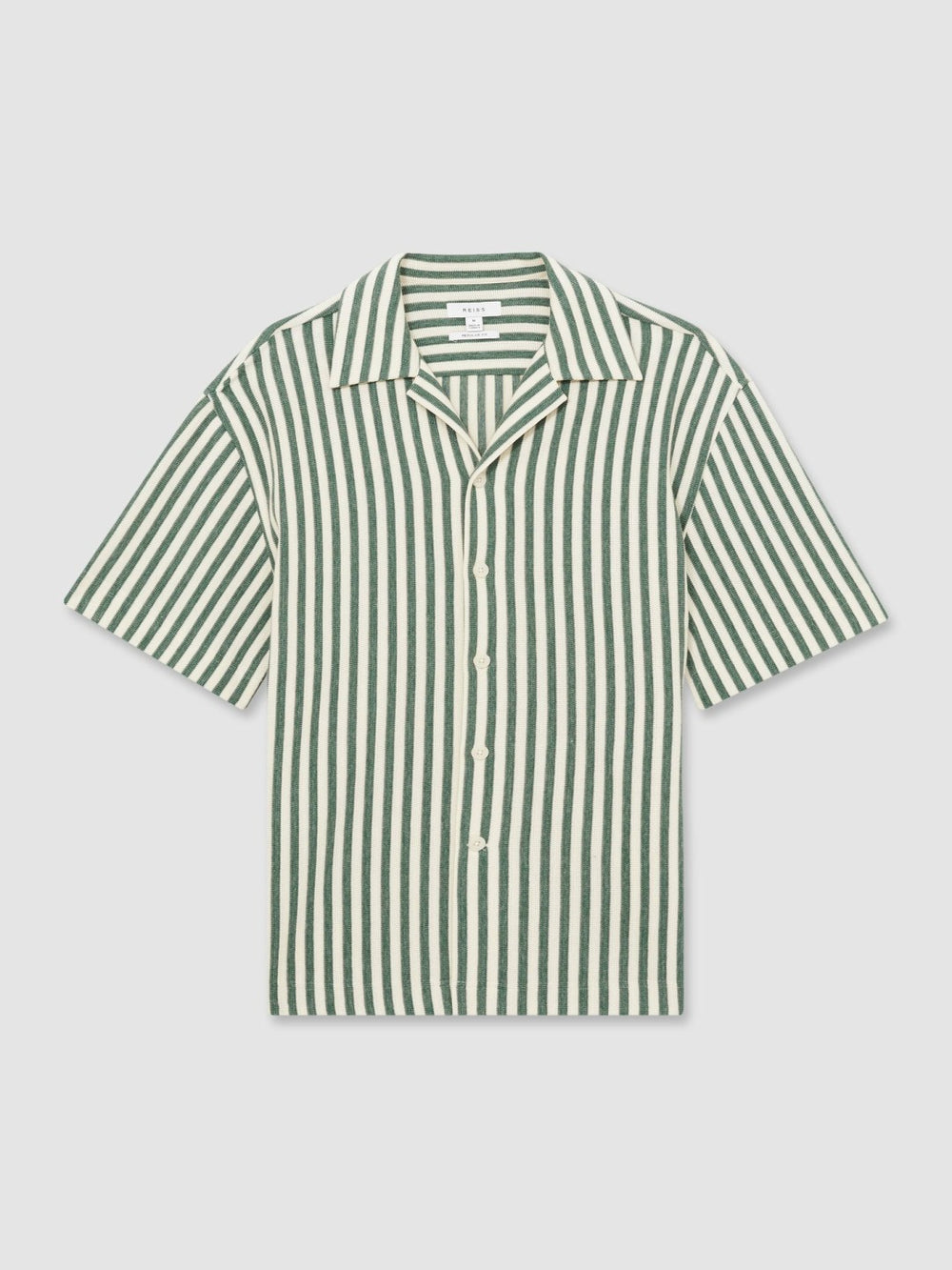 Reiss | Textured Stripe Cuban-Collar Shirt in Green/White