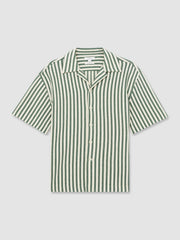 Reiss | Textured Stripe Cuban-Collar Shirt in Green/White