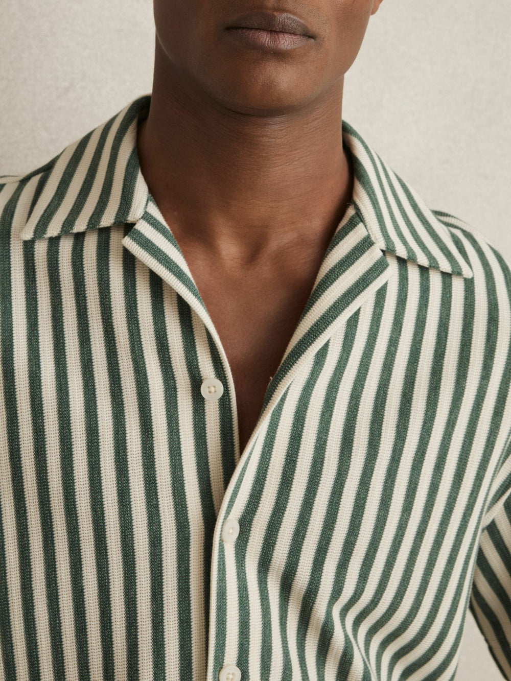 Reiss | Textured Stripe Cuban-Collar Shirt in Green/White