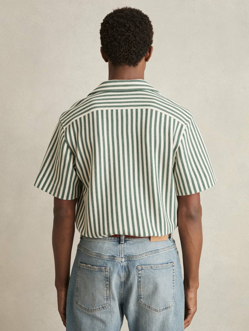 Reiss | Textured Stripe Cuban-Collar Shirt in Green/White