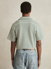 Reiss | Textured Stripe Cuban-Collar Shirt in Green/White