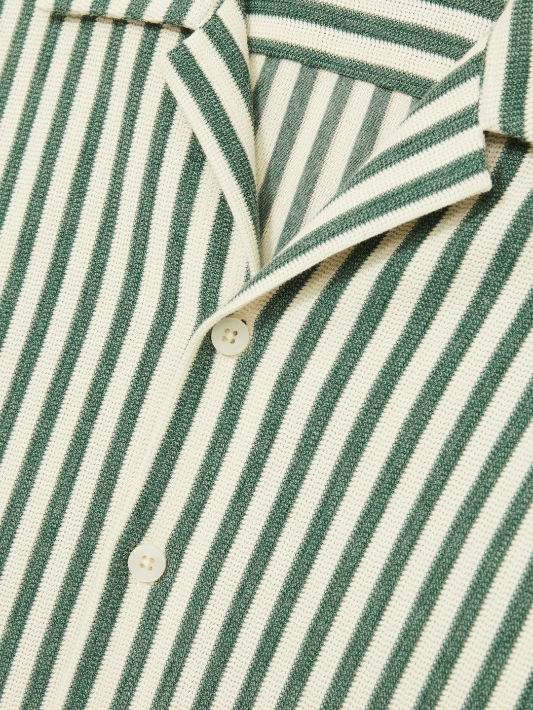 Reiss | Textured Stripe Cuban-Collar Shirt in Green/White