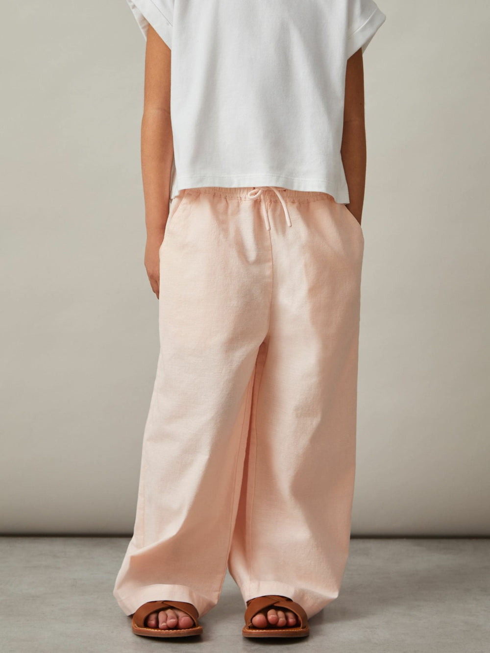 Reiss | Cotton-Linen Drawstring Trousers in Pink