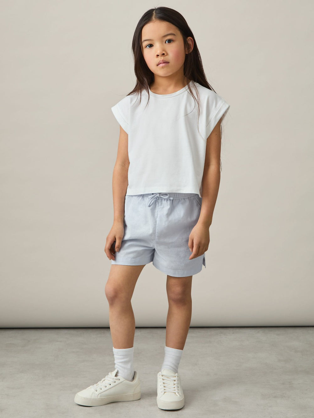 Reiss | 13-14 yrs Cotton-Linen Drawstring Shorts in Soft Blue