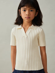Reiss | 4-9 yrs Rib-Knit Polo Top in Ivory
