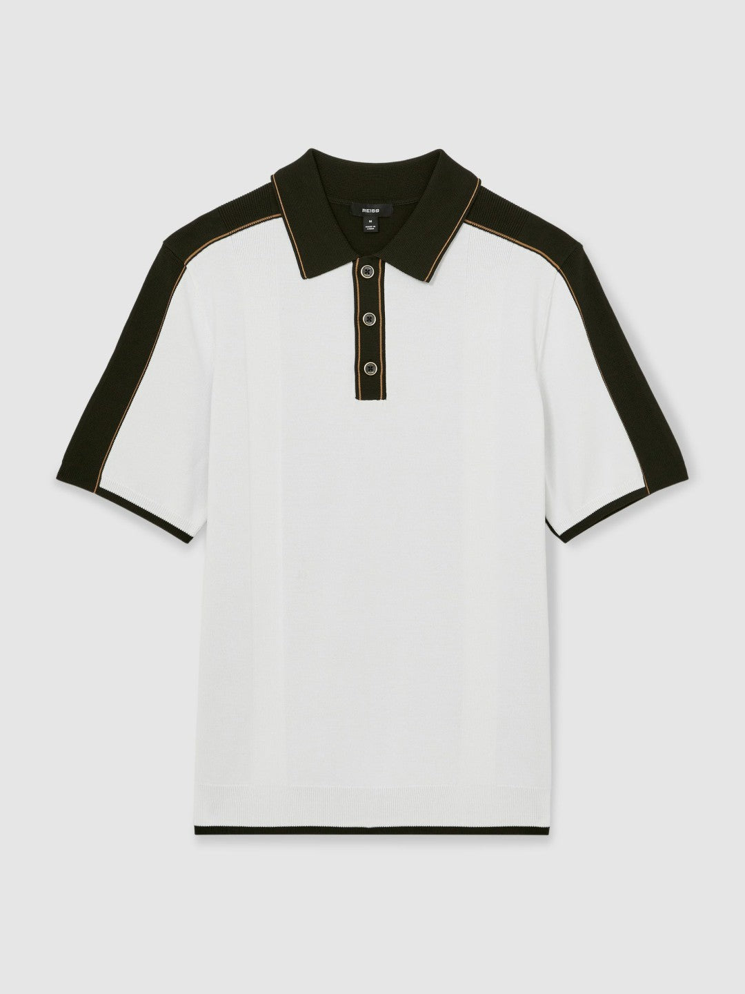 Reiss | Colour-Block Knit Polo Shirt in Optic White/Green
