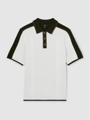 Reiss | Colour-Block Knit Polo Shirt in Optic White/Green