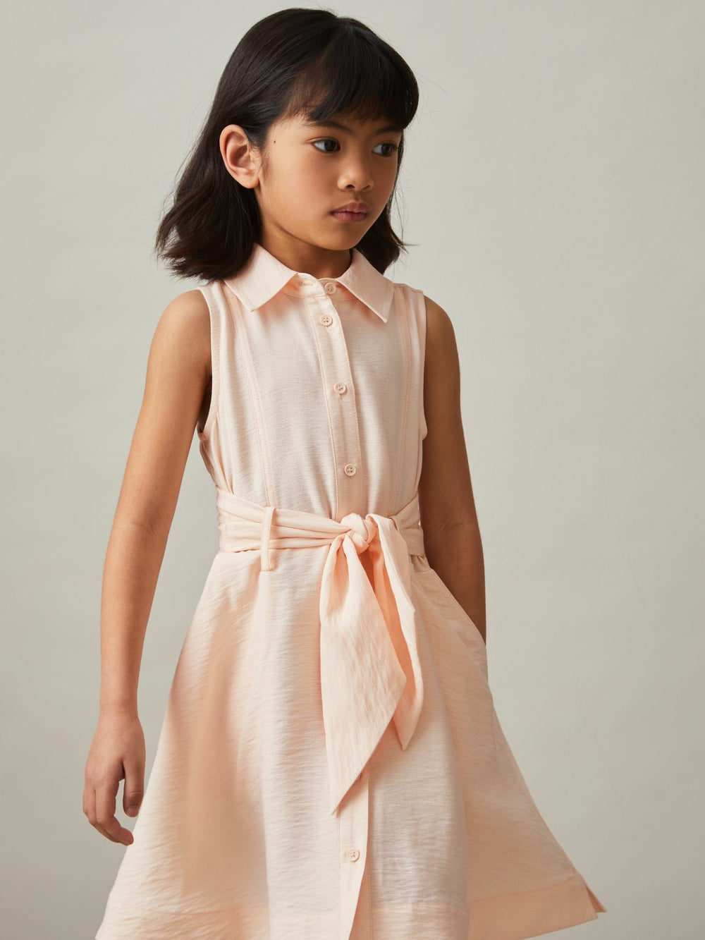 Reiss | 13-14 yrs Tie-Waist Collared Dress in Pink