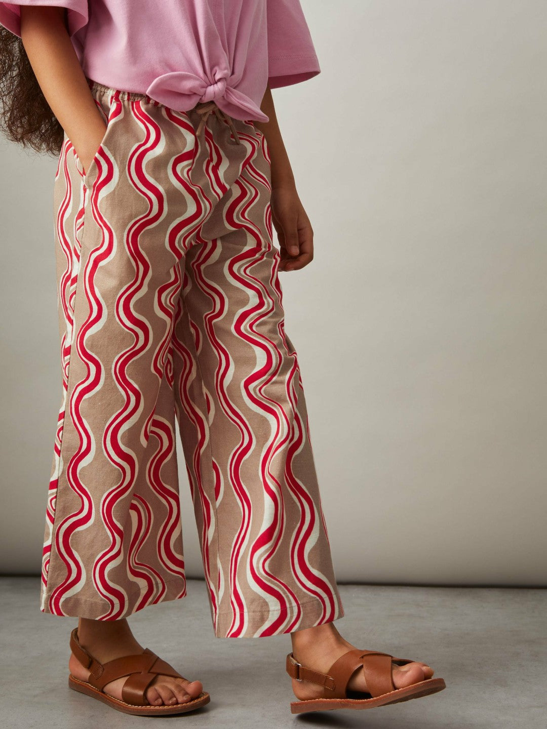 Reiss | Cotton Linen Printed Trousers in Red