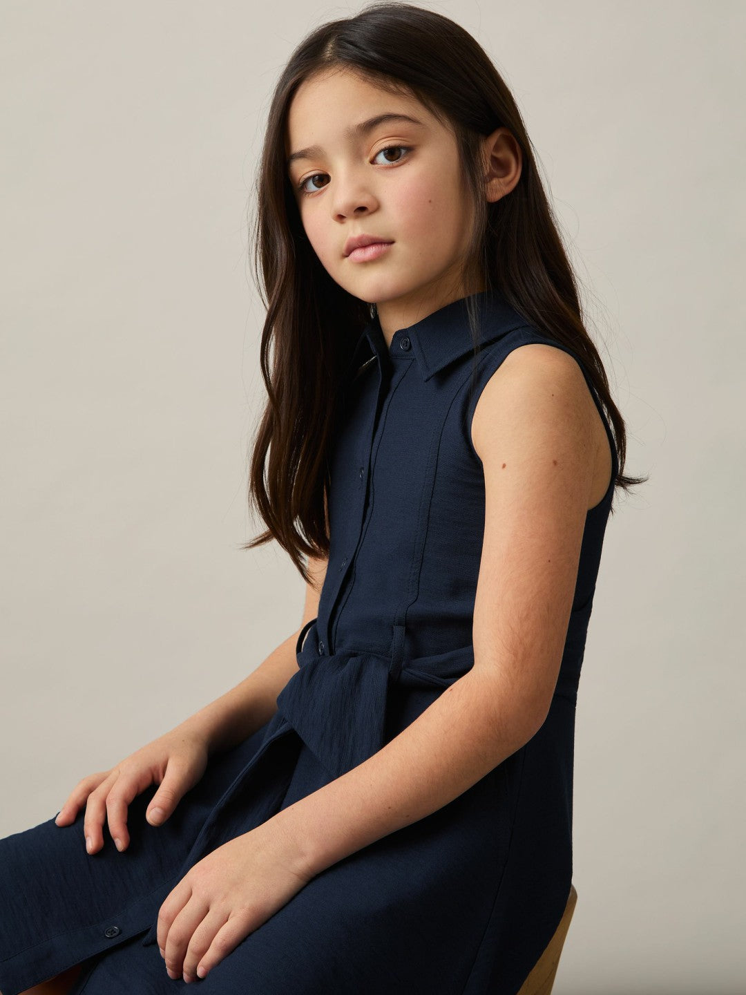 Reiss | 9-13 yrs Tie-Waist Collared Dress in Blue