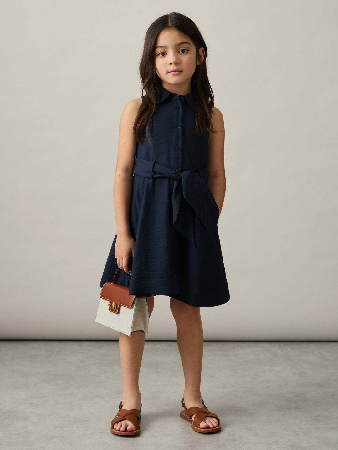 Reiss | 13-14 yrs Tie-Waist Collared Dress in Blue