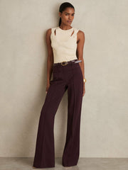 Reiss | High Rise Flared Trousers in Burgundy