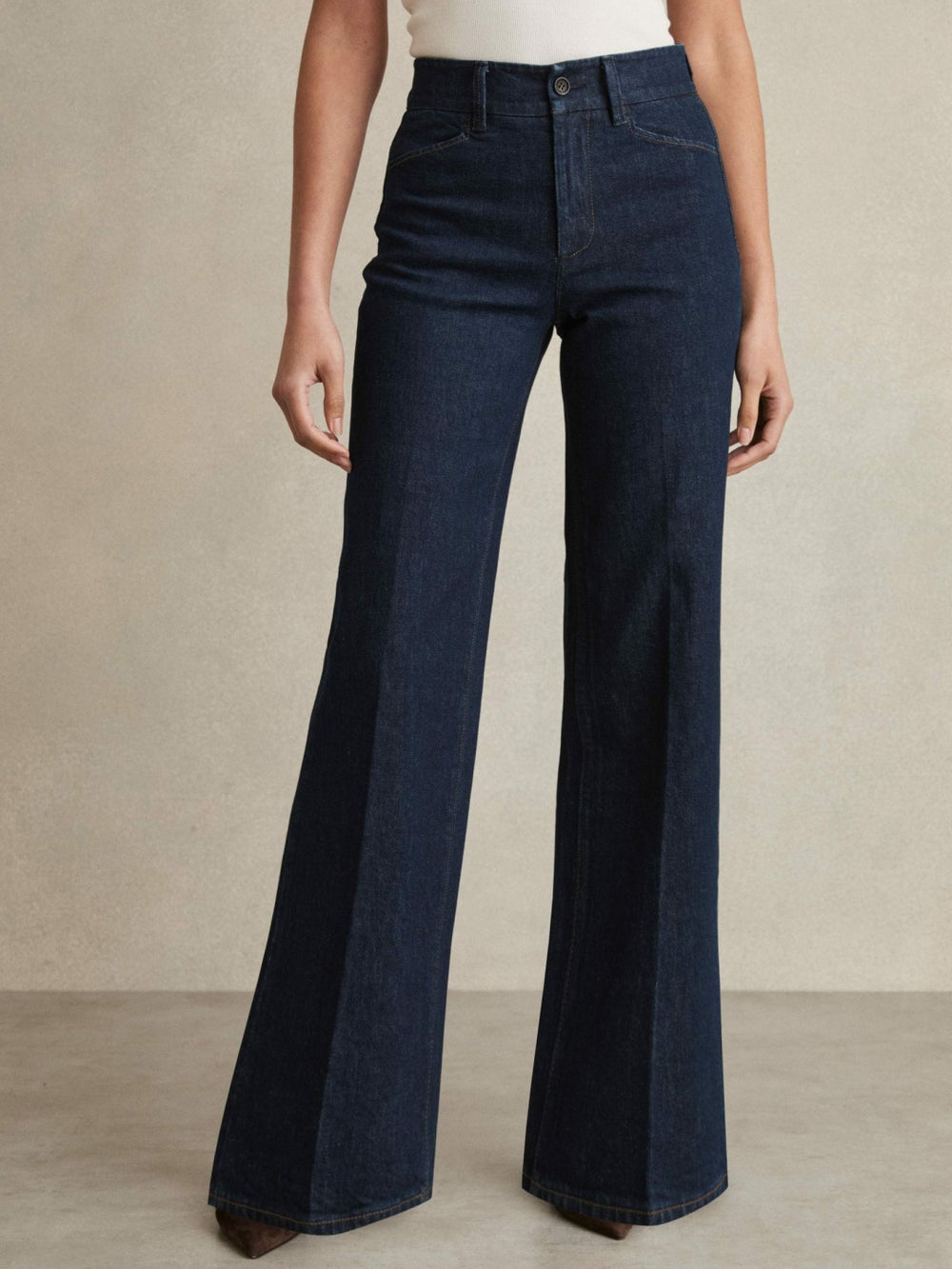 Reiss | Paige Petite Wide-Leg Jeans in Dark Edinburgh Blue