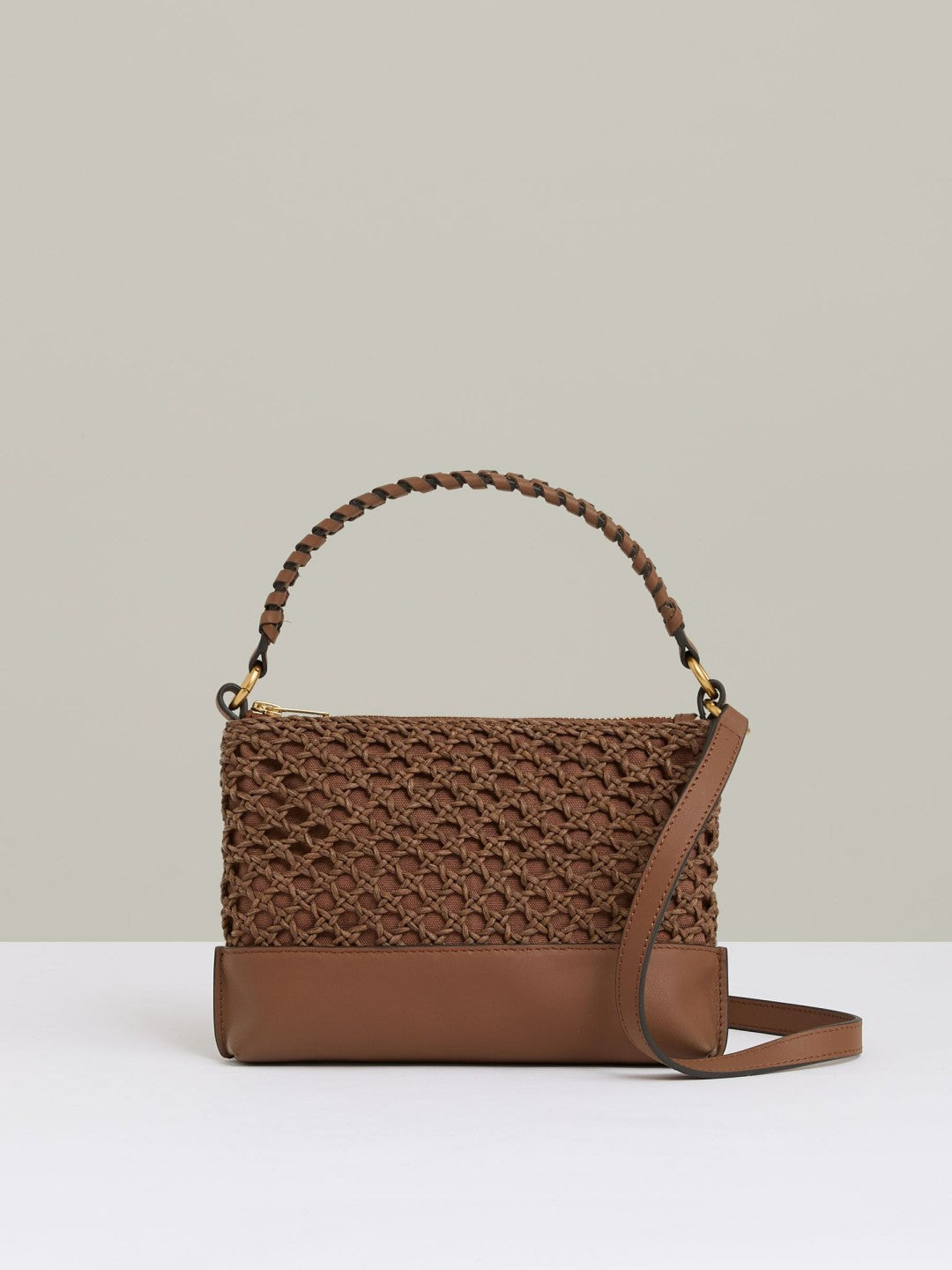 Reiss | Weave Cross-Body Bag in Tan