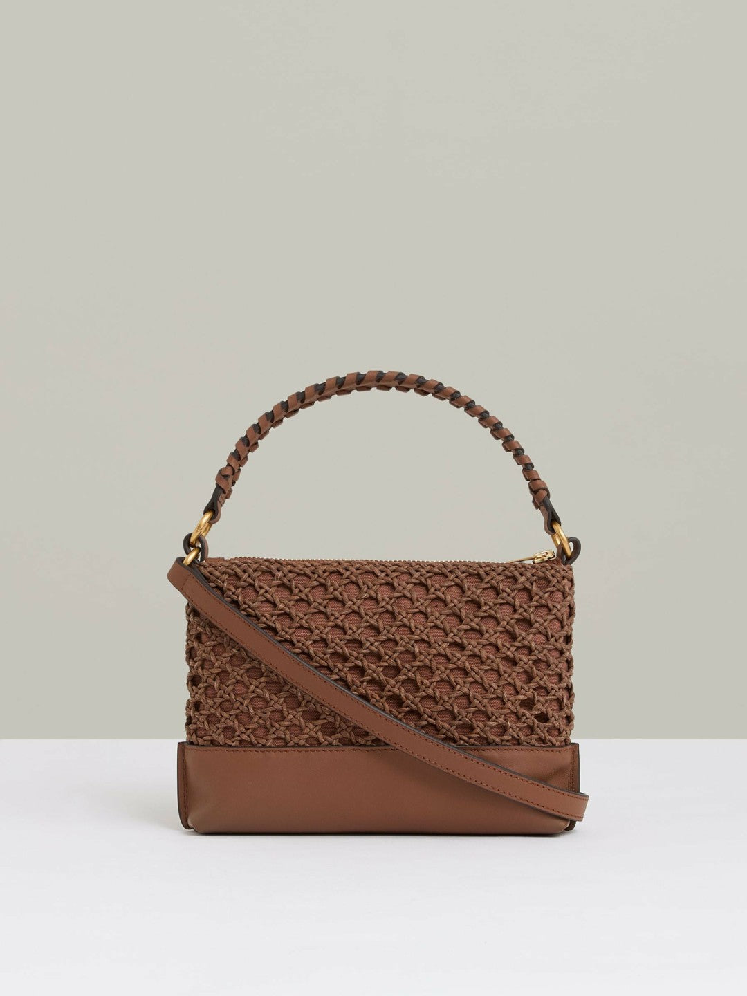 Reiss | Weave Cross-Body Bag in Tan
