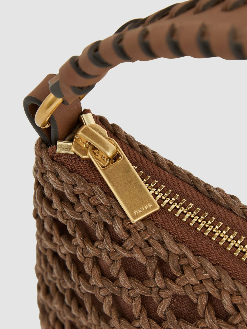 Reiss | Weave Cross-Body Bag in Tan