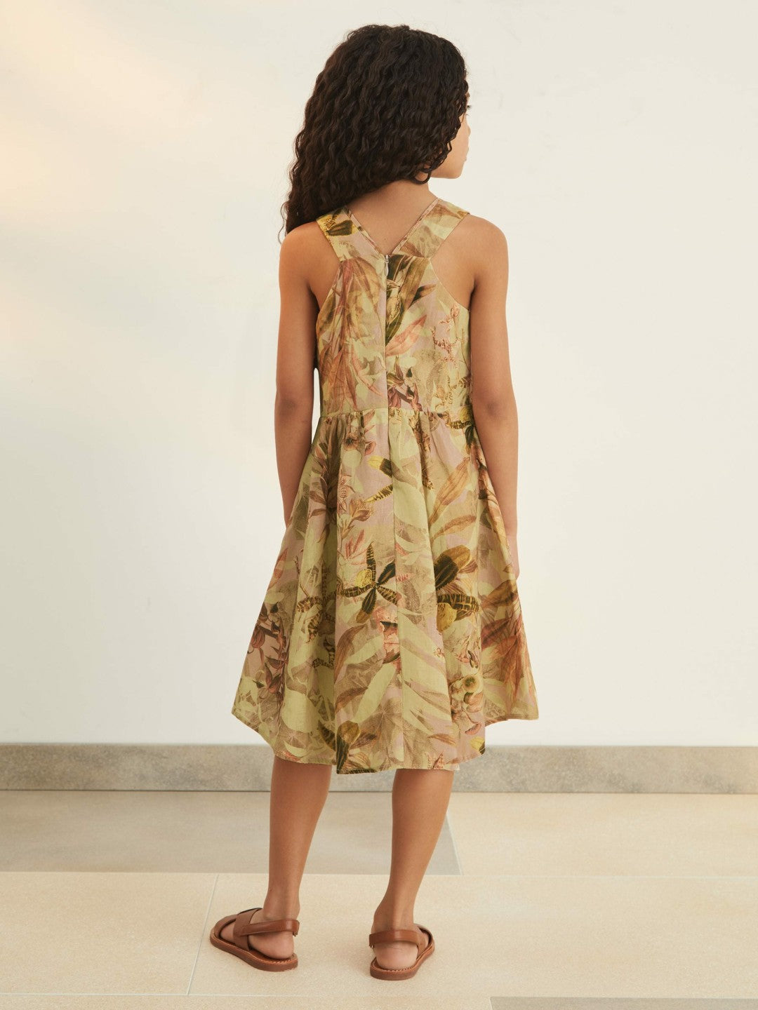 Reiss | 13-14 yrs  | NYBG Floral-Print Midi Dress in Khaki