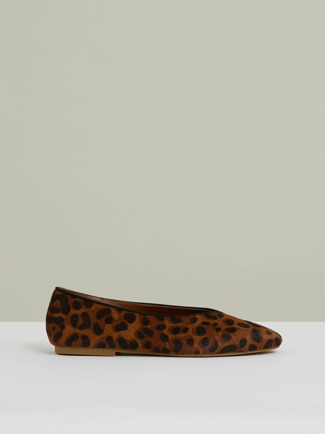 Reiss | Leather Rounded-Point Toe Ballet Flats in Animal