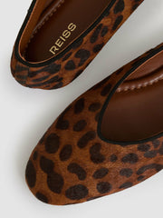 Reiss | Leather Rounded-Point Toe Ballet Flats in Animal