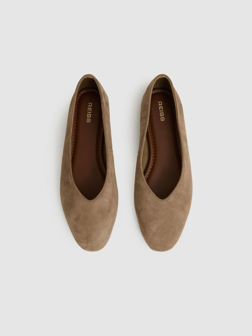 Reiss | Leather Rounded-Point Toe Ballet Flats in Taupe