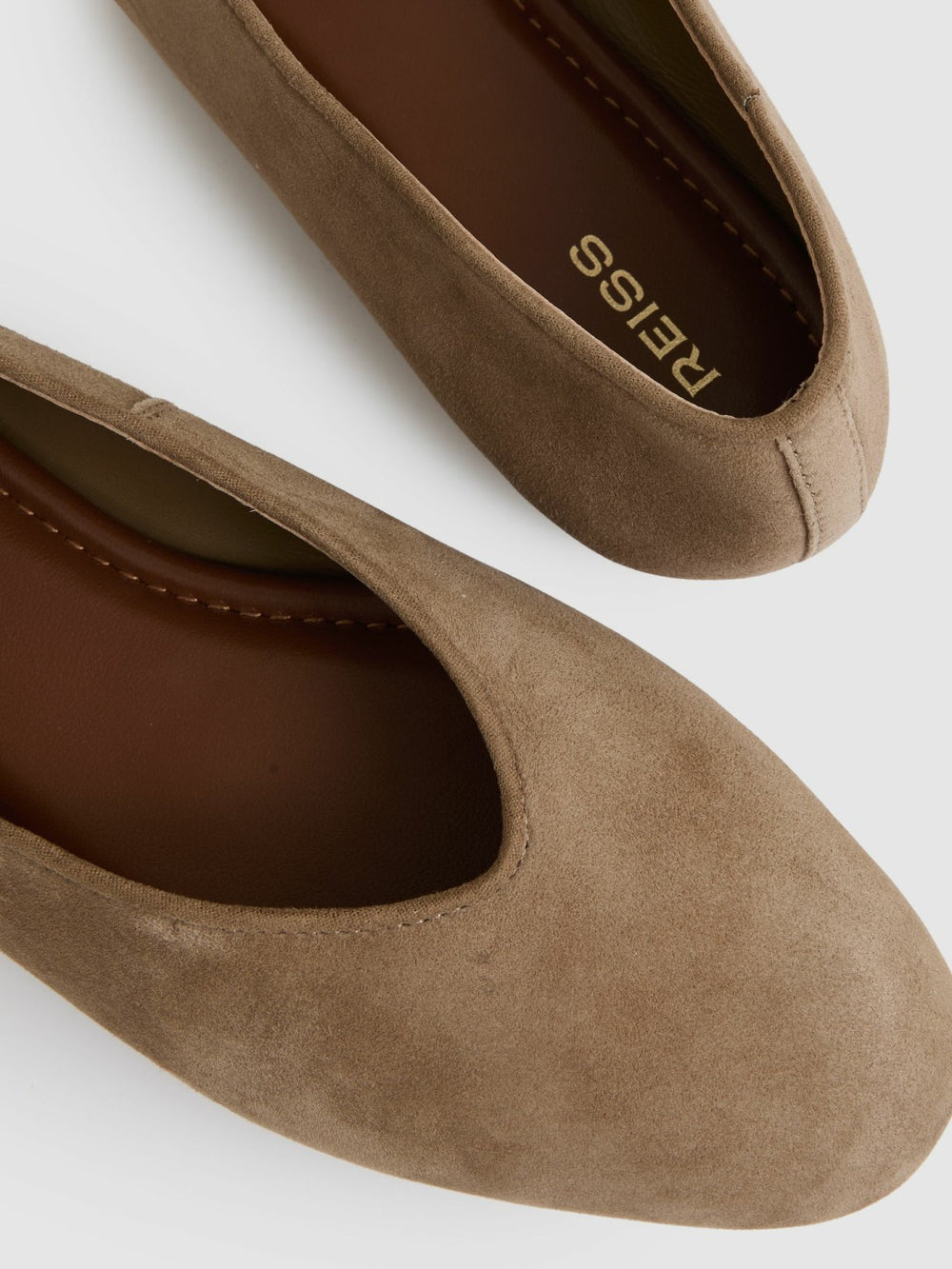 Reiss | Leather Rounded-Point Toe Ballet Flats in Taupe