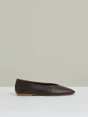 Reiss | Leather Rounded-Point Toe Ballet Flats in Chocolate