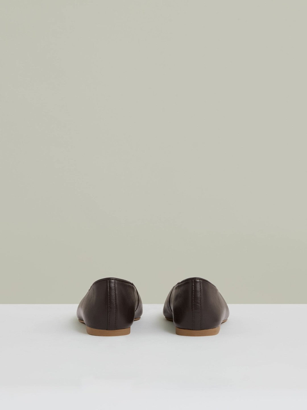 Reiss | Leather Rounded-Point Toe Ballet Flats in Chocolate