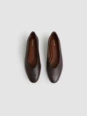 Reiss | Leather Rounded-Point Toe Ballet Flats in Chocolate