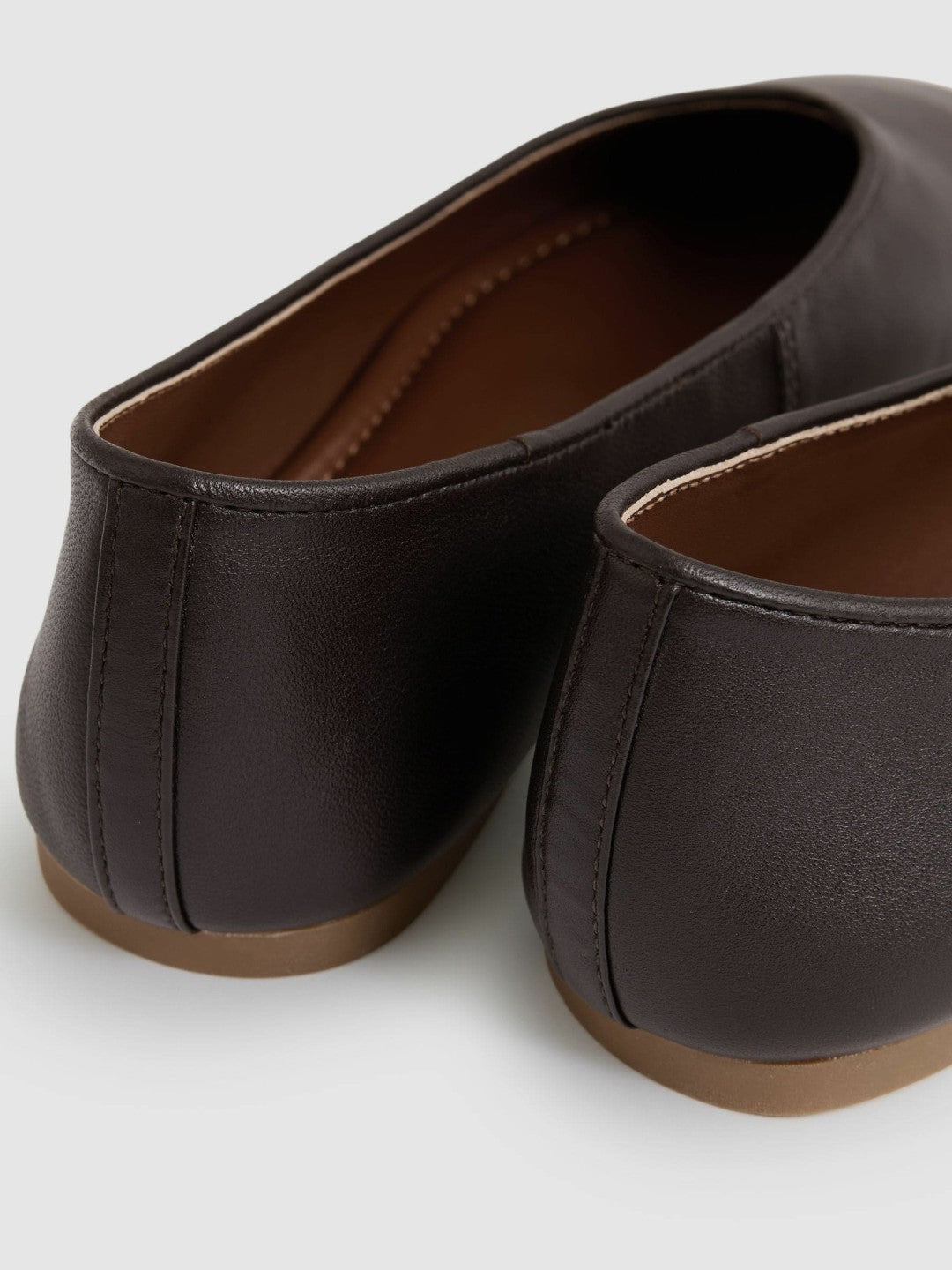 Reiss | Leather Rounded-Point Toe Ballet Flats in Chocolate