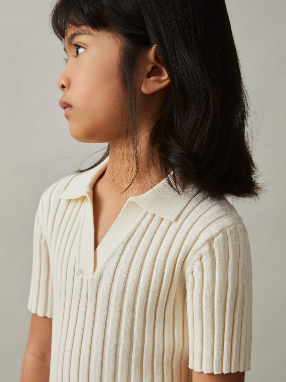 Reiss | 13-14 yrs Rib-Knit Polo Top in Ivory