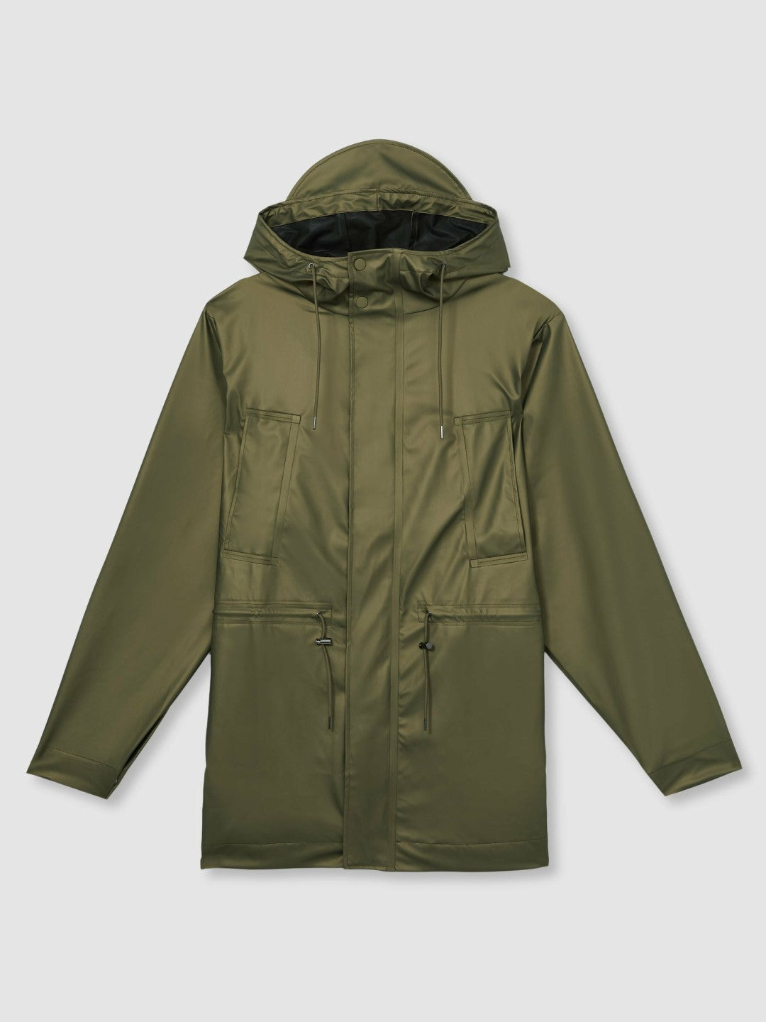 Reiss | Rains Long Hooded Jacket in Revel Brass Green