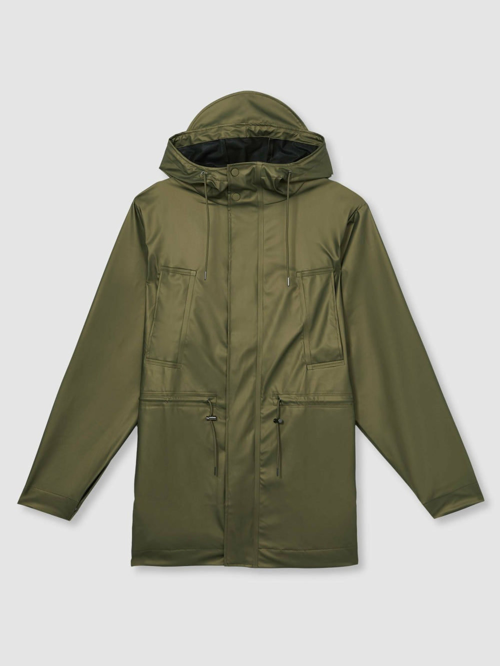 Reiss | Rains Long Hooded Jacket in Revel Brass Green