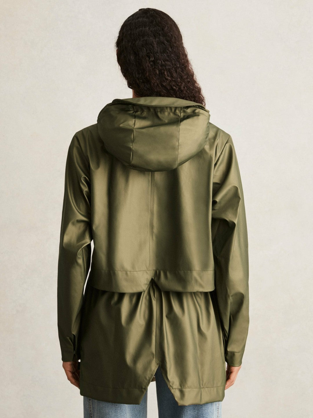 Reiss | Rains Long Hooded Jacket in Revel Brass Green