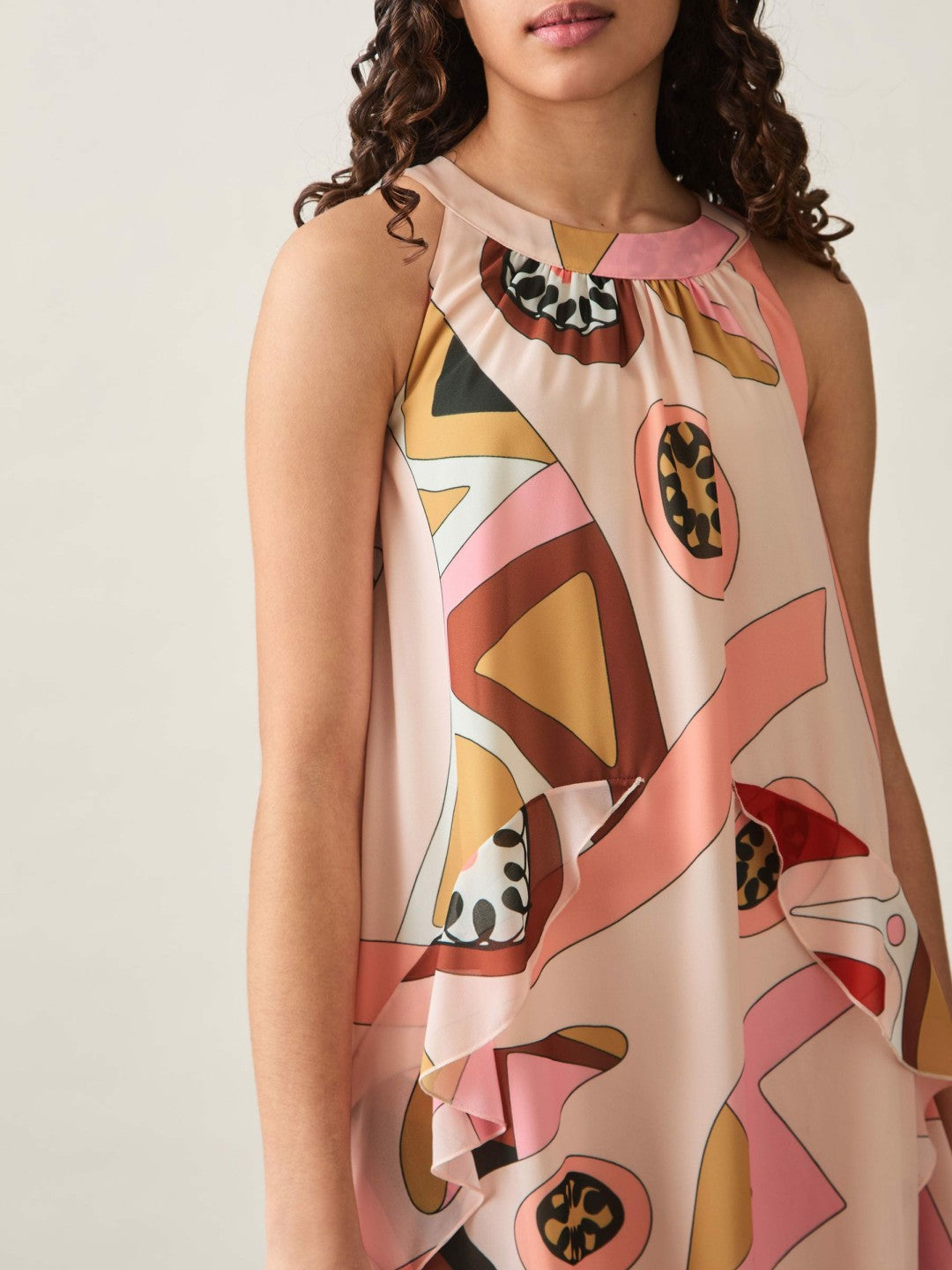Reiss | 9-13 yrs Printed Ruffle-Trim Dress in Pink