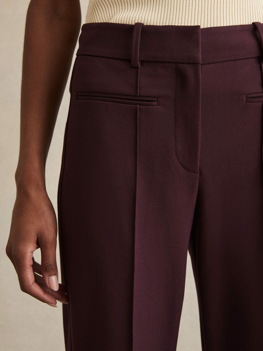 Reiss | Petite High Rise Flared Trousers in Burgundy